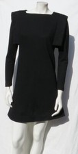 Vtg The Kollection US S Black Pure Wool Sweater Knit Power Shoulders Mini Dress