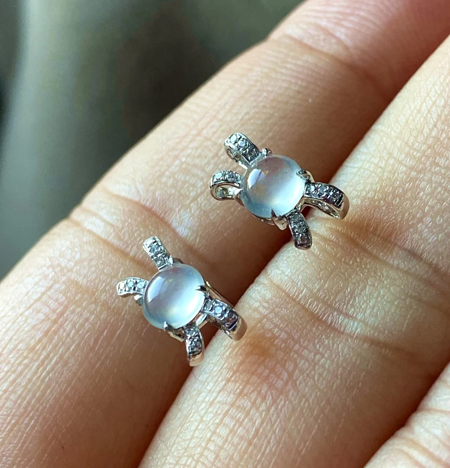 Certified Grade A Jade Jadeite Glass Cabochon Earring 18K Gold Inlaid Nature — 第 4/4 张图片