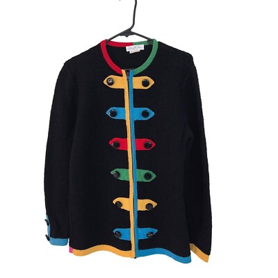 Antonella Preve Sweater Jacket Womens Vintage Size Medium Black Multicolored