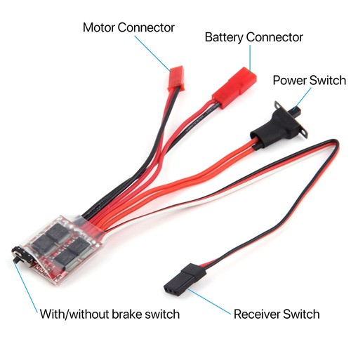 20A 30A Brushed Mini ESC Speed Controller w/Brake for 1/16 1/18 1/24 RC Car Boat - Picture 4 of 19