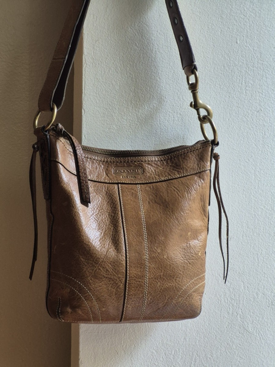 Vintage Coach Brown Leather Crossbody Cowboy Thick Shoulder