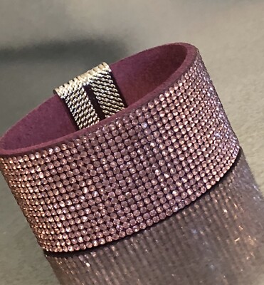 Suede Leather Pink Bracelet made w/ Swarovski Crystal Magnetic Clasp Gorgeous