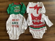0-3 Months Baby Girl Christmas One Piece Body Suits New Lot Of 4 Santa Shirts