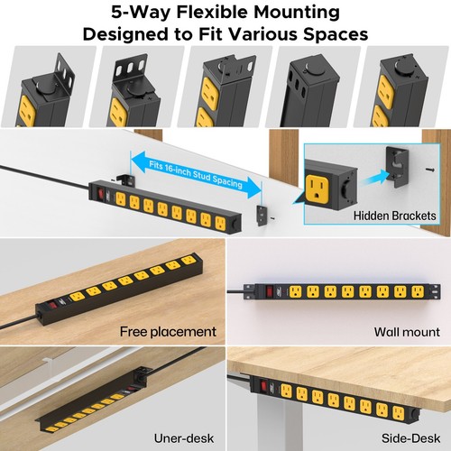 Heavy Duty Power Strip 8 Outlets 1875W 15AMP Metal Housing 6 Feet Cord Black - Picture 4 of 8