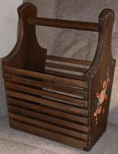 Vintage Wooden Magazine Rack Wood Hand Painted Floral