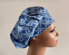 Surgical Scrub Cap, Bouffant, Women  s Hat, Navy And White Tie Dye Pattern