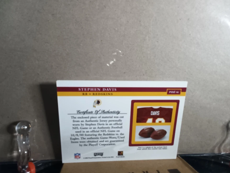 2002 Playoff Piece of the Game - Materials Stephen Davis Washington Redskins MT. - Image 2 of 2
