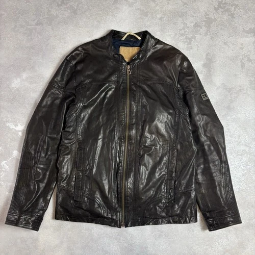 Vintage Hugo Boss Orange Lambskin Leather Biker Jacket Mens Size 52 Large - product listing photo
