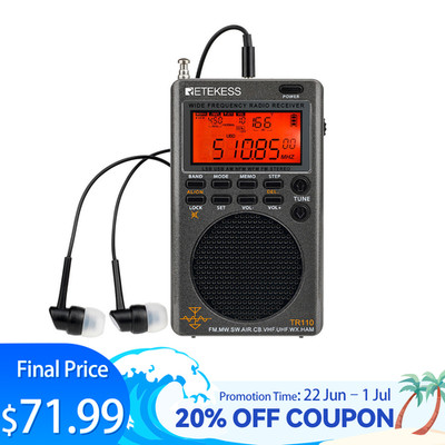 TR110 Shortwave Radio Full Band Radio AM/FM/SW/MW/AIR/CB/VHF(UHF)/WX For Camping