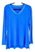 H by Halston Women's Essentials V-Neck Long-Sleeve Tunic Indigo