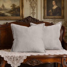 Pillow Covers 26x26 Set of 2 Quilted Square Euro Sham Soft Velvet Pillowcases...