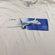 Boeing 787 Dreamliner Shirt Mens 2XL White Airplane Graphic Tee Aviation Plane