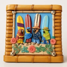 Woven Wicker Tissue Box Holder Cover 3D Tile Design Beach Surf Birds Tropical