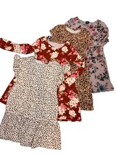 4 Dress Lot Girls M 10-12 Back Leopard Floral Fit Flare Dresses Knee Length L
