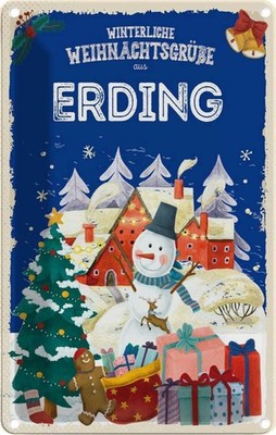 Blechschild 18x12 cm Weihnachtsgrüße ERDING Weihnachten Deko Geschenk Metall Sch