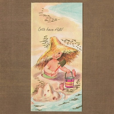 Unused Vintage A Straw Hat Card GET WELL SOON Card, Cute Kid Beach Sandcastle