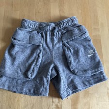 NIKE Size Boy Gray Cotton Blend Drawstring Multi Pocket Cargo Sweat Shorts Small