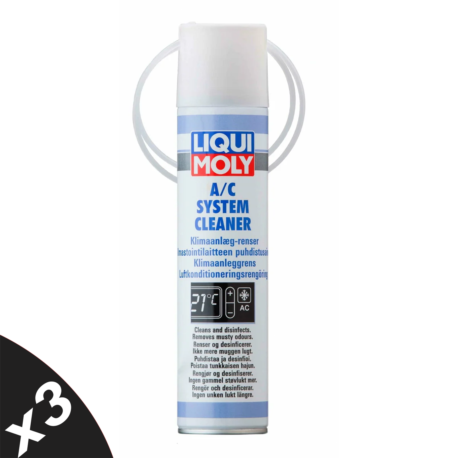 Liqui Moly A/C System Cleaner Spray 3x250ml Removes Odors Bacteria & Mold