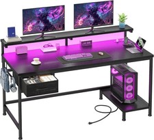 39.3Inch Office Desk with Power Outlet & Drawer, Gaming Desk with CPU Stand& LED