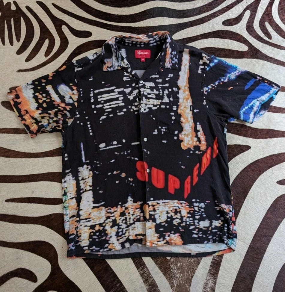 Chemise Supreme manches courtes City Light Rayon M noire excellent état NYC New York Skate