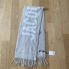 Jacquemus Lecharpe Scarf Light Oatmeal Beige Logo Wool Fringe Paris French