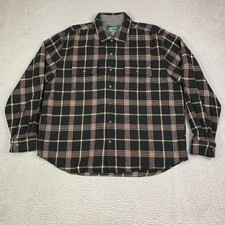 Woolrich Bering Wool Flannel Shirt Men's XL Black Plaid Button Up Pockets
