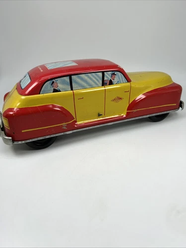 Vintage 1950S  WOLVERINE 13 INCH Tin Toy Taxi With Push Down Motor