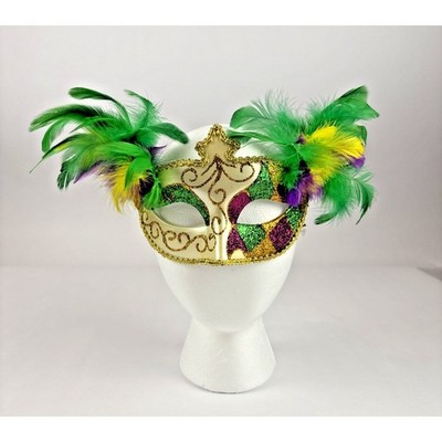 Unbranded Mardi Gras Masquerade Mask Unisex OS Green Purple Gold Feather Glitter