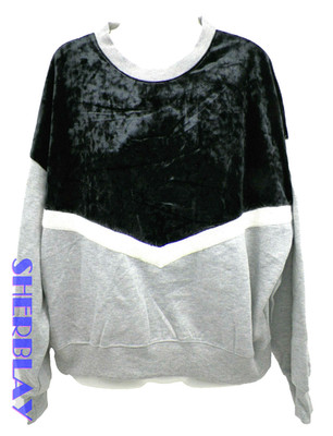Freshman Juniors  Velvet Chevron Sweatshirt Medium M Black and White 