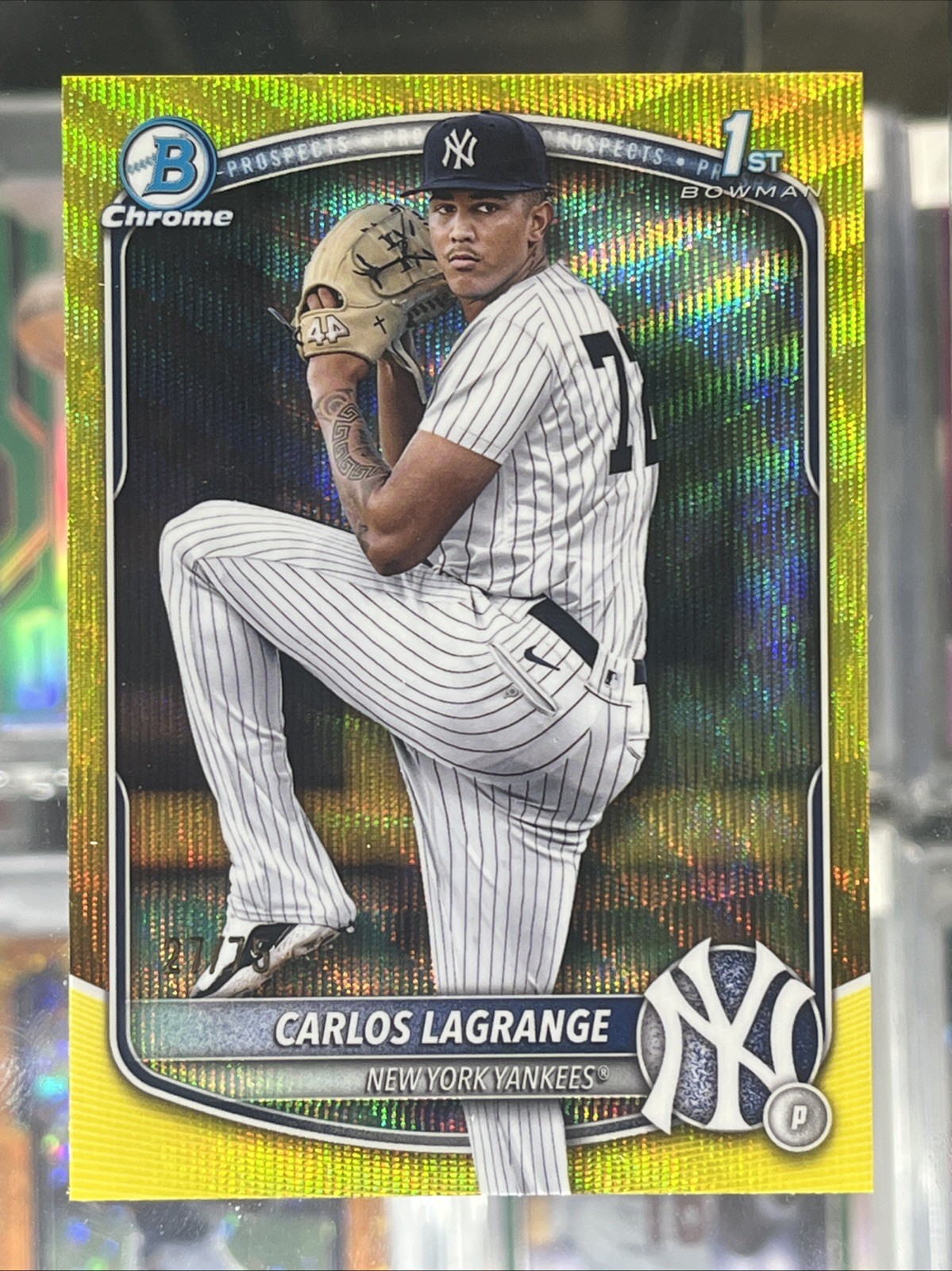CARLOS LAGRANGE 2025 Bowman Chrome #BCP-202 Yankees 1st Yellow Wave /75