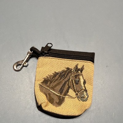 Handmade Needlepoint Horse Design Coin Pouch with Clip