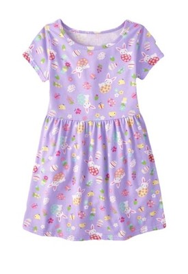 Childrens Place Girls Purple Easter Bunny Chick Egg Print Dress Size M 7/8