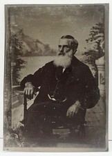 1870s Long White Bearded Gentleman Seated Formal Pose Studio Tintype Photo