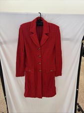 St. John Collection Knit Open Long Cardigan Duster Red Black And Gold Accents 4