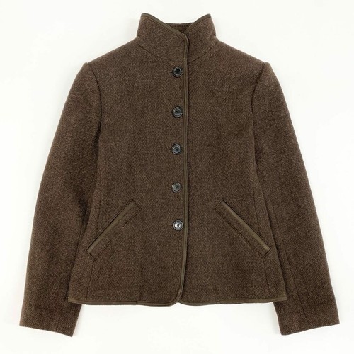 53e7 Brooks Brothers Leder Paspel Stehkragen weiches Tweed Sakko gebraucht AYAN-0
