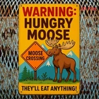 Retro Tin Metal Signs - Humorous Hungry Moose Warning Wall Art with Vintage D