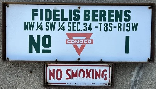 Unique Vintage Porcelain Oil Field Sign and Frame - Conoco Fidelis Berens No. 1