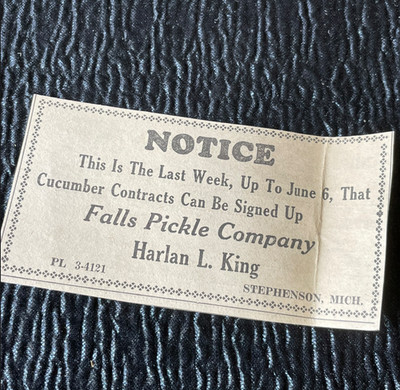 Notice Falls Pickle Company Harlan King 1961 Ads Menominee County Journal MI