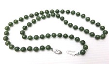 Vintage Green Nephrite Jade Beaded Knotted Necklace Silver Clasp 24"