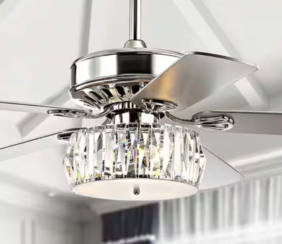JONATHAN Y Mandy 52 in. Chrome 3-Light Crystal Prism Drum LED Ceiling Fan
