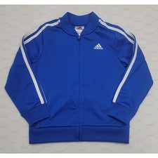 Adidas Kids Size 5 Blue Track Jacket Full Zip 3-Stripe Essentials Windbreaker