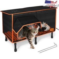 Heated Outdoor Cat House Waterproof Insulated Shelter Feral Stray Cats New