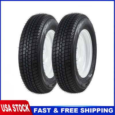 2 Pack Trailer Tires with 15'' Rim ST205/75D15 6Ply White Spoke Rim 5 Lug on 4.5''
