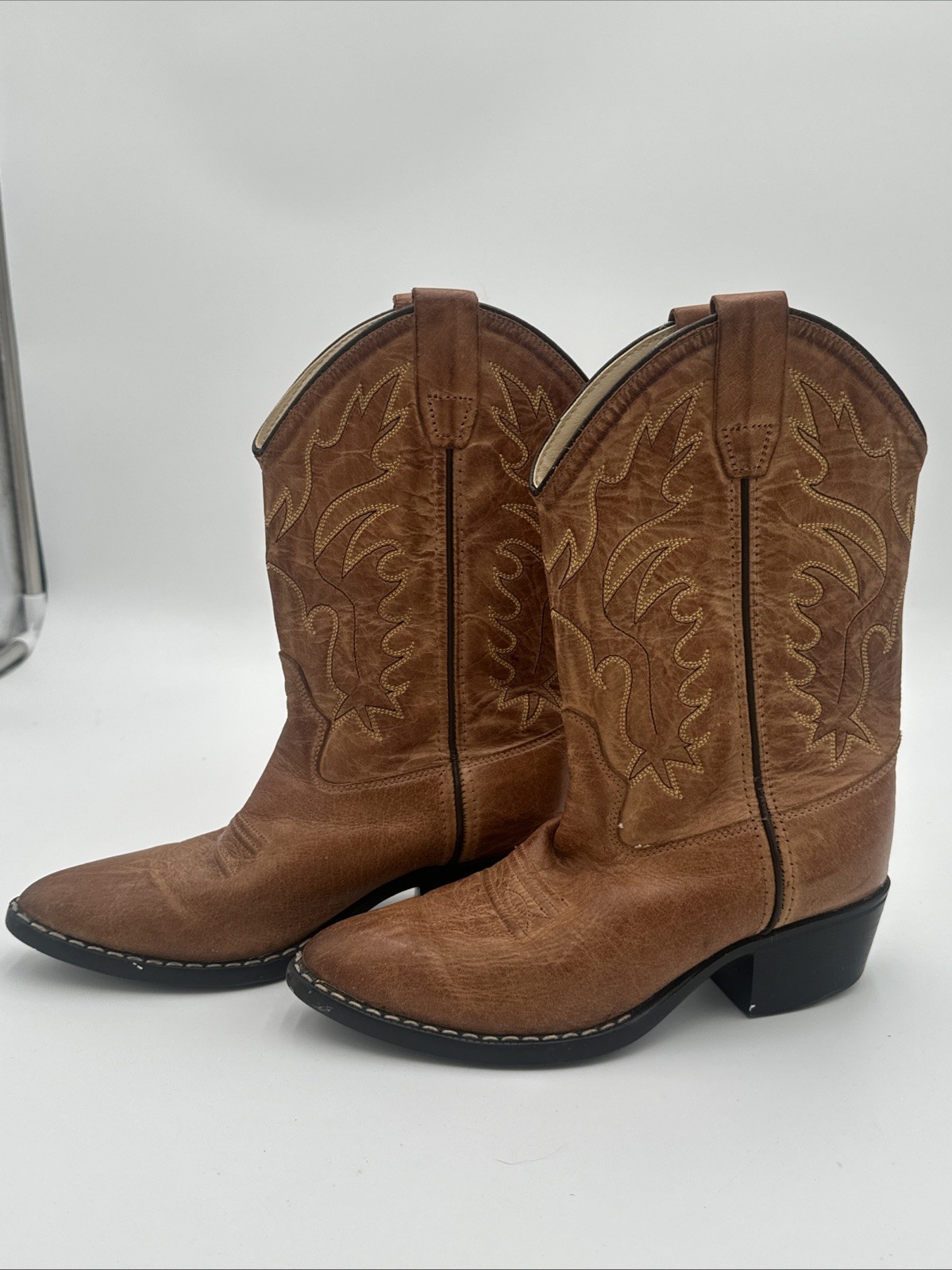 Old West 8129 Kids Western Cowboy Boots Leather Upper Size 30