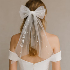 Bride to Be Embroidered Veil Hair Bow for Bachelorette Party,White Bow Wedding V