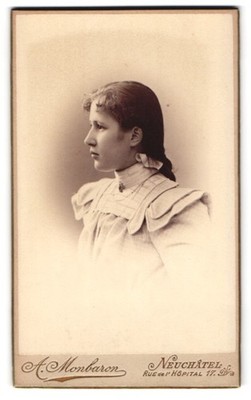 Photograph A. Monbaron, Neuchâtel, rue de l'Hôpital 17, side profile of a young 