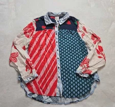 M Maeve x Anthropologie Paz contrast button down shirt blouse red