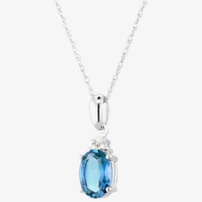 Image of 9ct White Gold Oval Blue Topaz and Diamond Cluster Pendant CP6655 9KW/B/TOPAZ