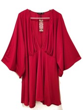 NEW Boohoo Plus Size  Red Plunge V-Neck  Kimono Sleeve Skater Mini Dress US/18