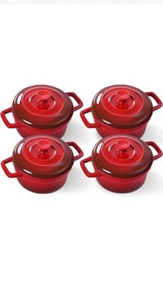 LaReina Mini Cocotte 12oz Ceramic Casserole Dishes Kitchen Casserole Set Red